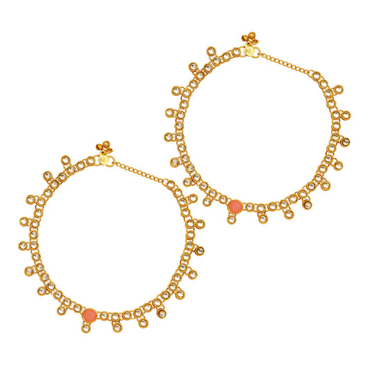 Pink Kundan Anklet