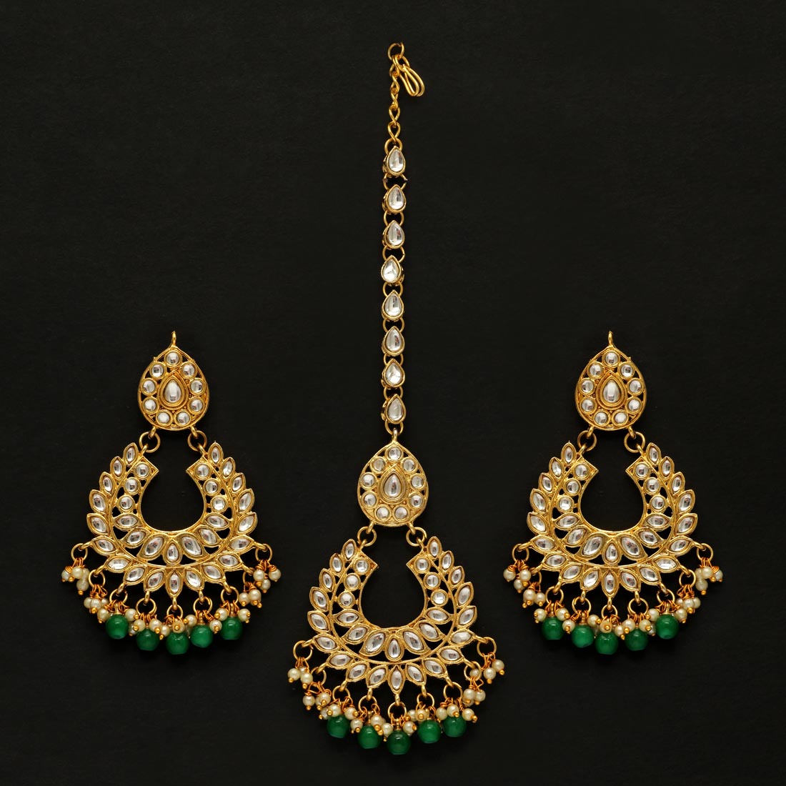 Green Kundan Tikka Set