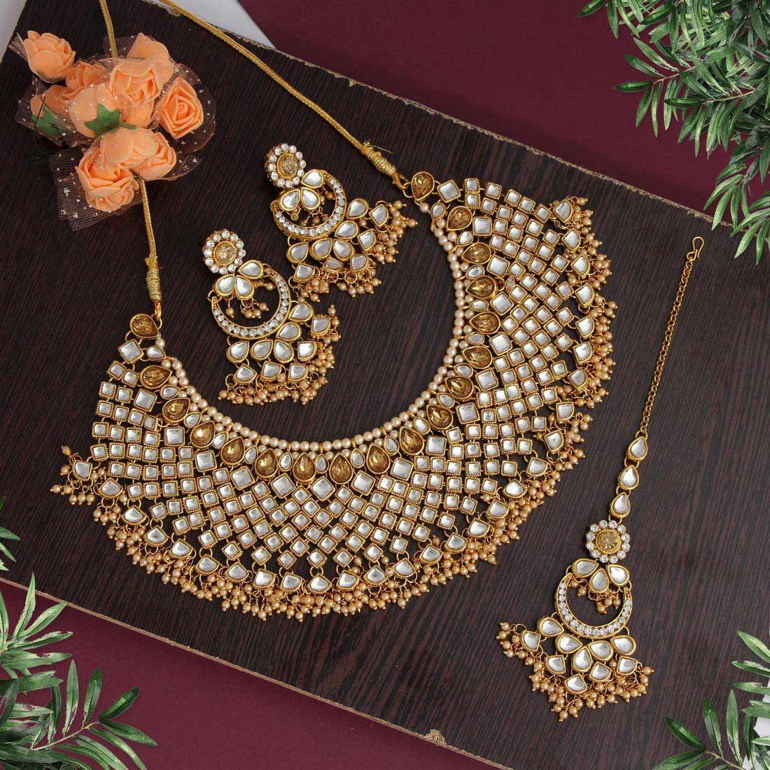 Gul E Rana Gold Necklace Set