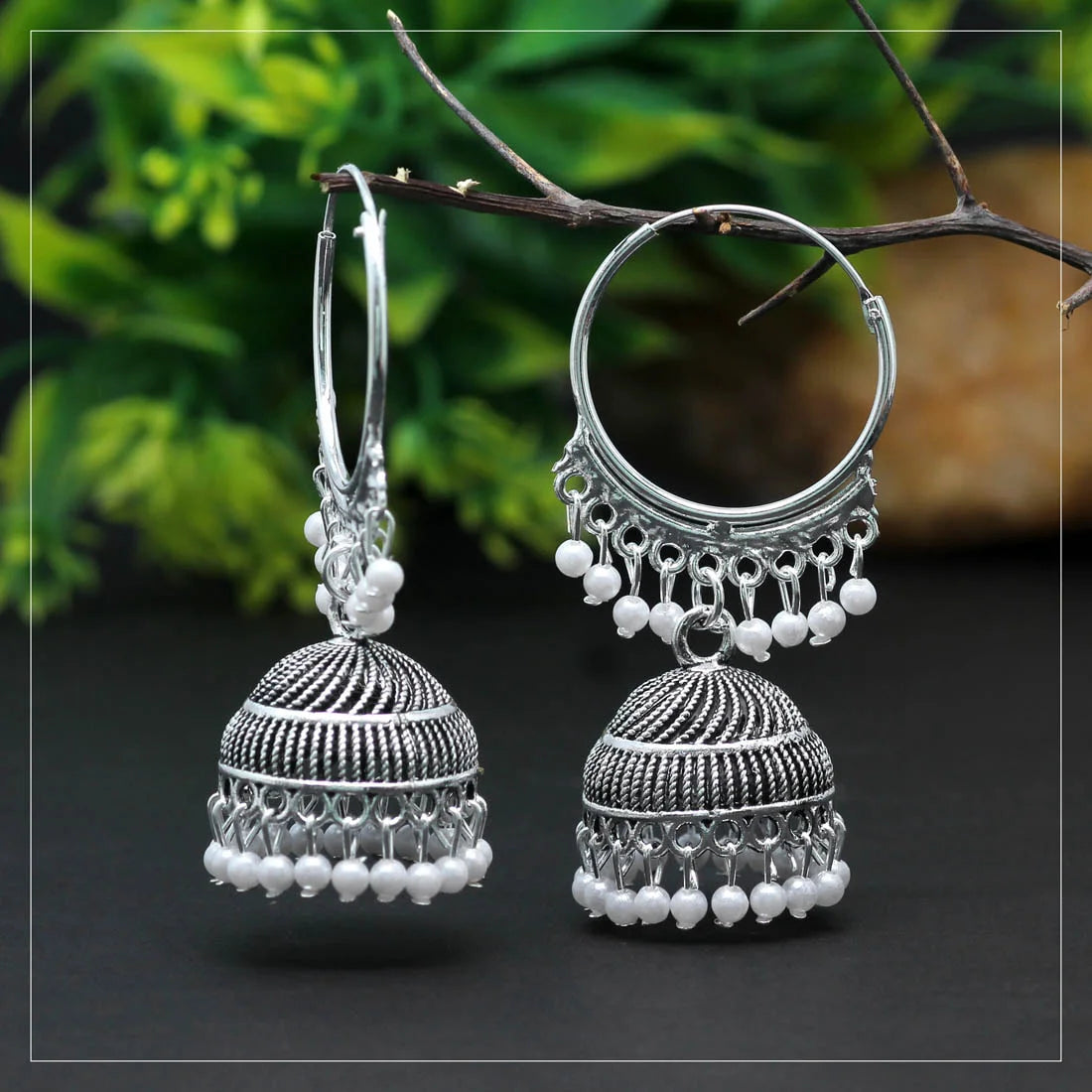 Silver Oxidised Jhumka Earrings