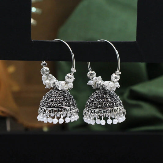 Silver Oxidised Jhumka Earrings