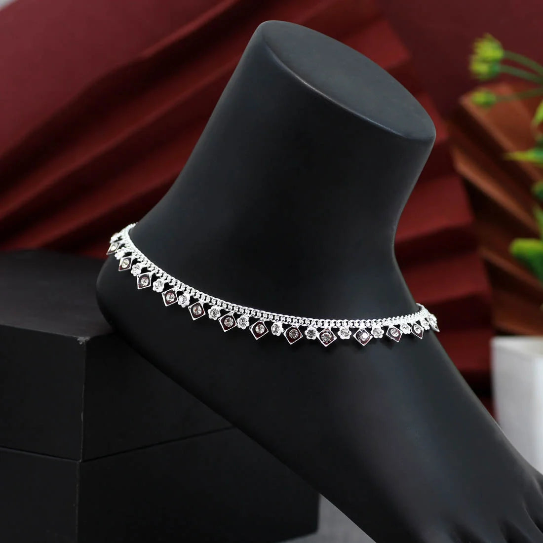 Maroon & Silver Rhinestone Anklet